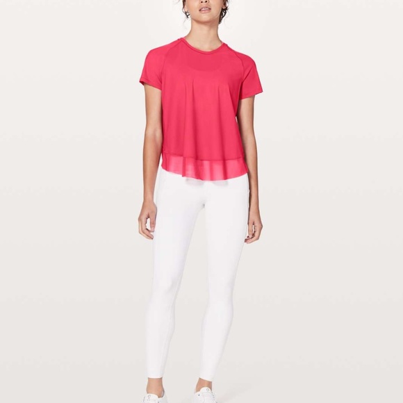 LULULEMON Quick Pace Short Sleeve Shirt Top Blouse Open Back Fuchsia Pink Mesh S - Picture 3 of 13